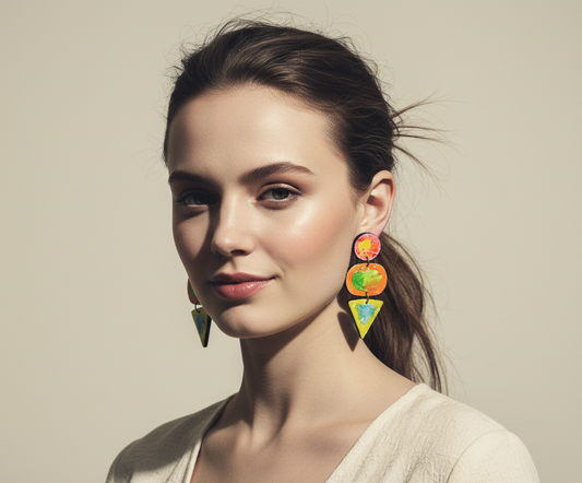 Bold Clip On Earrings in Multicolor Abstract Design