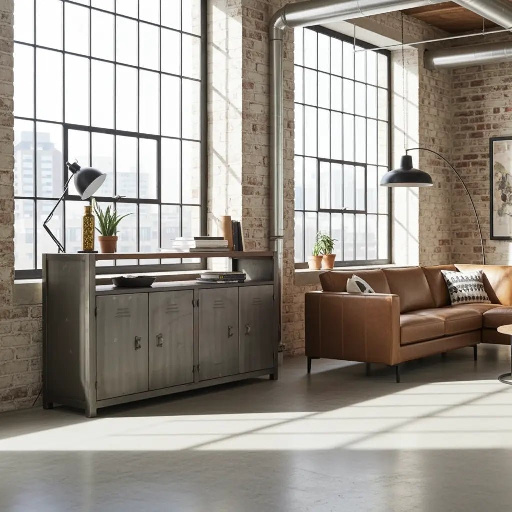 Buffet industriel en bois recyclé et acier brut